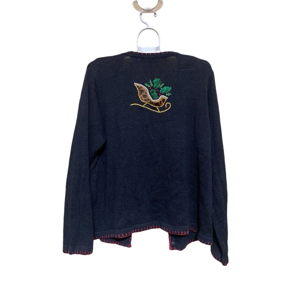 Victoria Jones Christmas Sweater Size Medium Button Up Cardigan - Picture 2 of 11